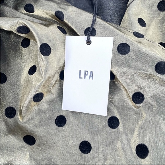 NWT LPA Coco Gold and Black Puffy Sleeve Polka Dots Wrap Top, Size Small - Picture 6 of 8